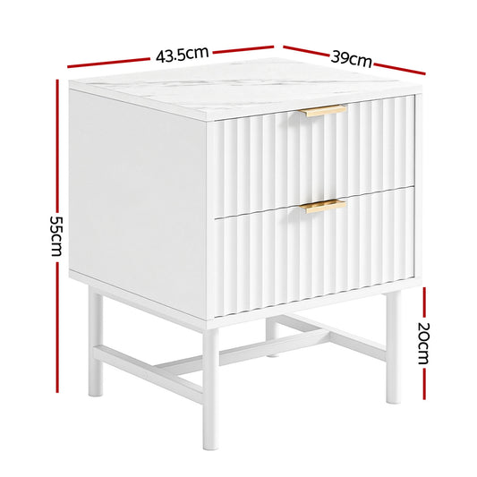 Abbie 2 drawer white bedside table